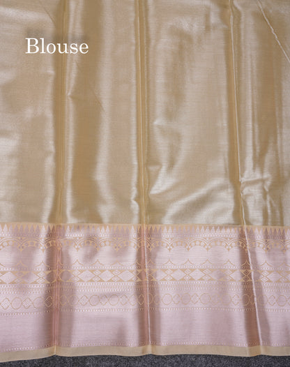 Beautiful Cream Sandal Semi Soft Silk Saree With Traditional Evening Morning Border