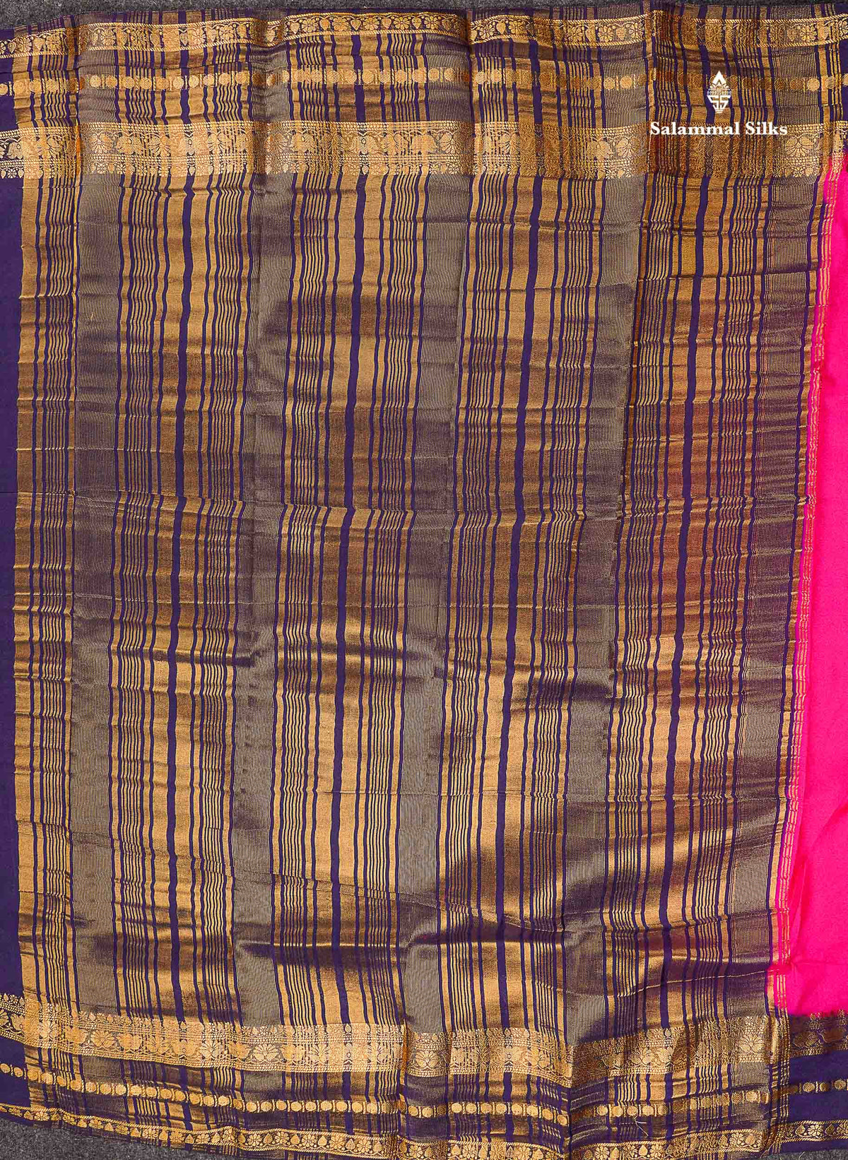 Semi Crepe Silk Saree - Pink Colour Body Plain With Contrast Navy Blue Border