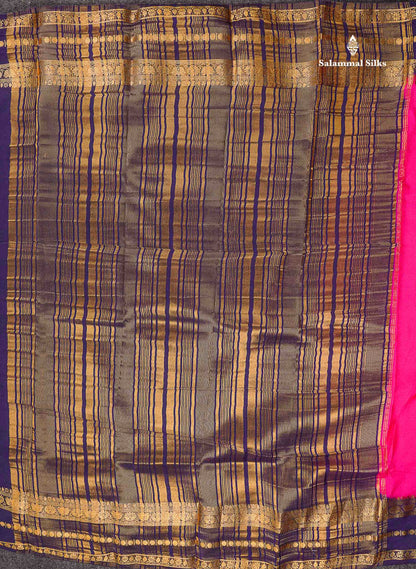 Semi Crepe Silk Saree - Pink Colour Body Plain With Contrast Navy Blue Border