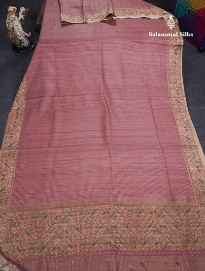 Olive Green Semi Tussar Fancy Saree With Contrast Sandal Floral Print Border