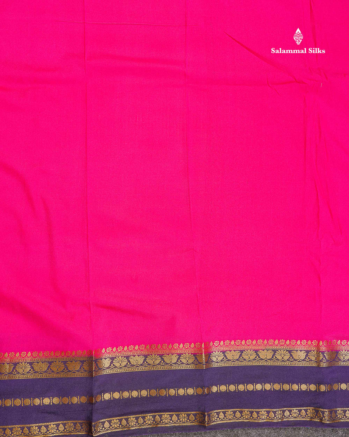 Semi Crepe Silk Saree - Pink Colour Body Plain With Contrast Navy Blue Border