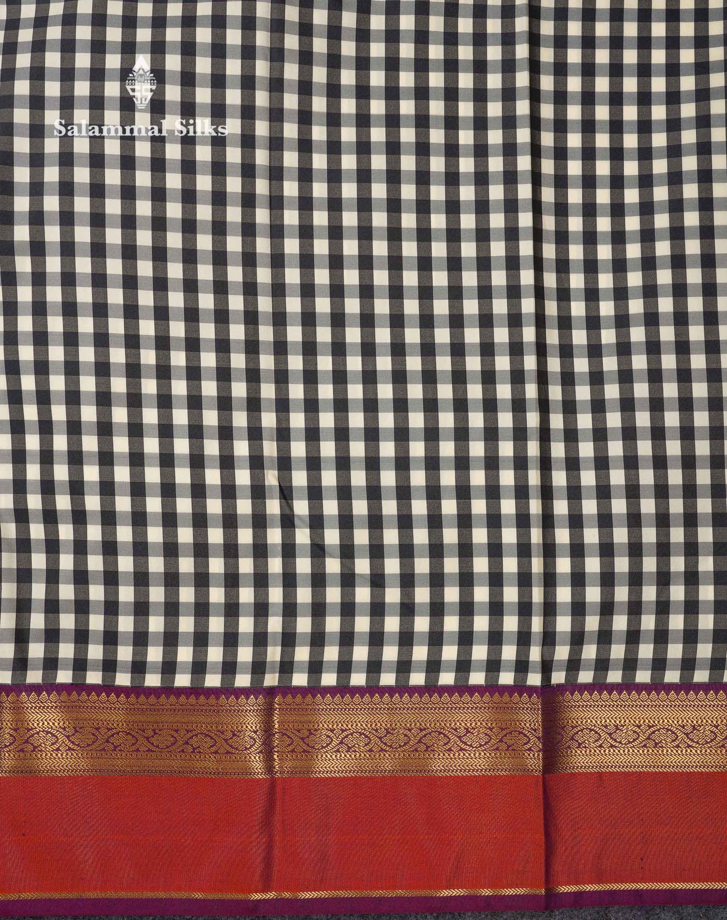 Beautiful Multicolour Small Checks Semi Silk Saree With Contrast Magenta Traditional Border