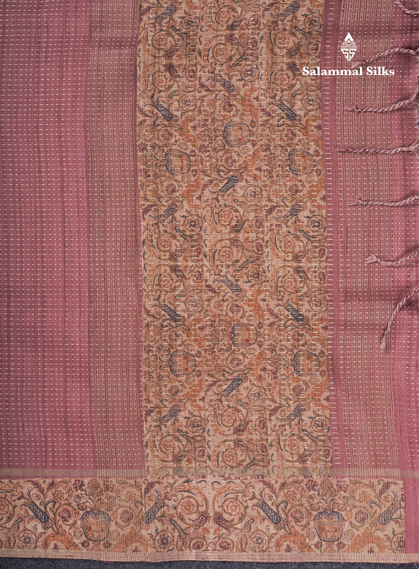 Olive Green Semi Tussar Fancy Saree With Contrast Sandal Floral Print Border