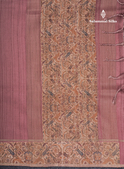 Olive Green Semi Tussar Fancy Saree With Contrast Sandal Floral Print Border