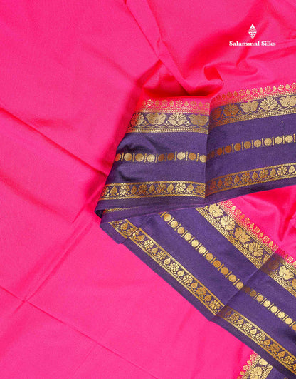 Semi Crepe Silk Saree - Pink Colour Body Plain With Contrast Navy Blue Border