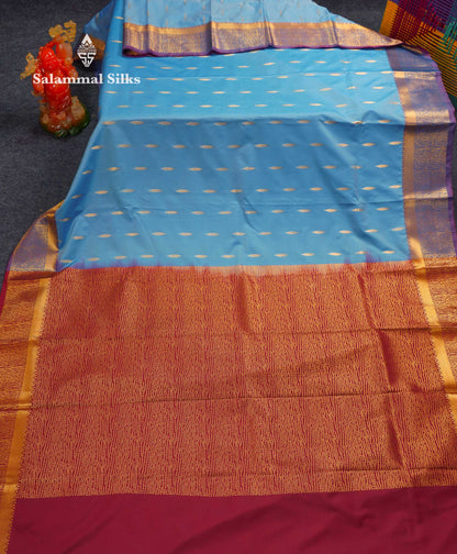 Beautiful Light Lavender Zari Butta Semi Silk Saree With Contrast Maroon Fancy Border