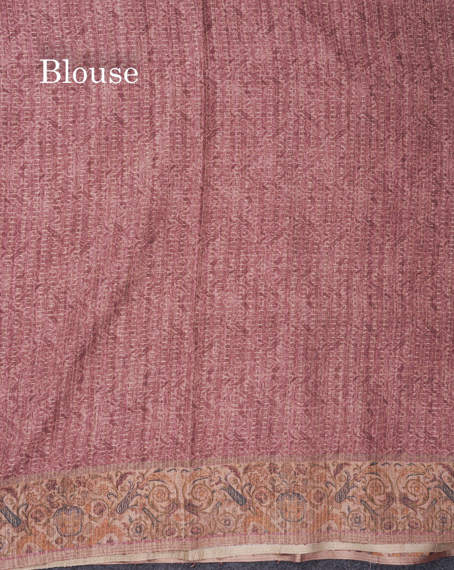 Olive Green Semi Tussar Fancy Saree With Contrast Sandal Floral Print Border