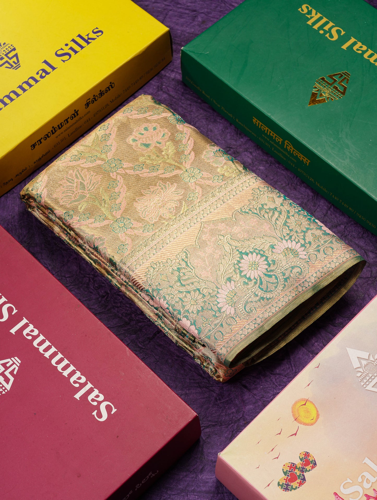 Beautiful Light Peach Tissue Bridal Menakari Work Fancy Pure Kanjivaram Silk Saree With Contrast Bottle Green Blouse