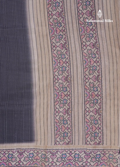 Olive Green Semi Tussar Fancy Saree With Contrast Sandal Floral Print Border