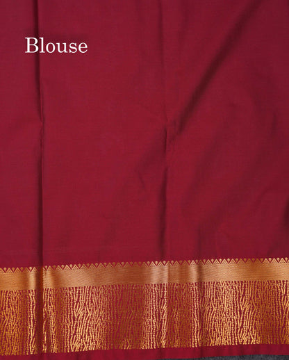 Beautiful Light Lavender Zari Butta Semi Silk Saree With Contrast Maroon Fancy Border