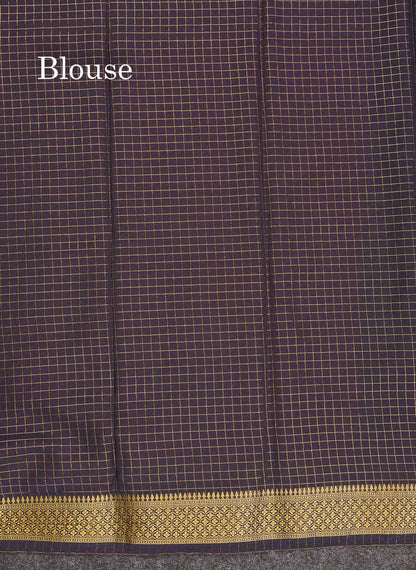 Semi Crepe Silk Saree - Pinkish Peach Colour Body Small Checks With Contrast Navy Blue Border