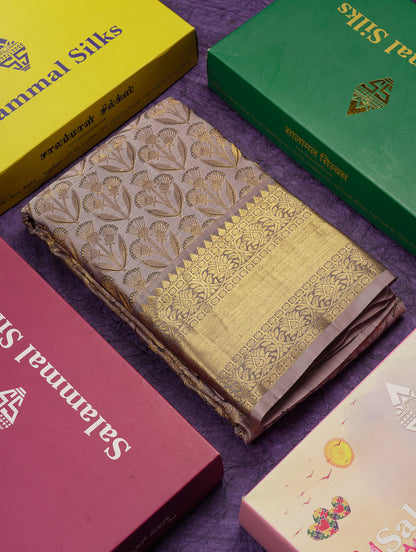 Beautiful Dual Tone Grey Bridal Pure Kanjivaram Silk Saree With Traditional Border