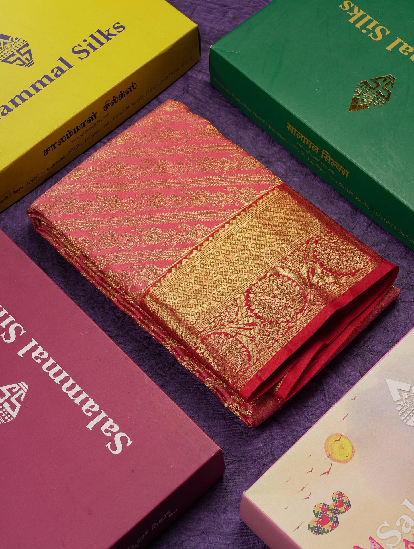 Beautiful Dark Peach Bridal Pure Kanjivaram Silk Saree With Contrast Chilly Red Traditional Border
