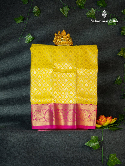 Semi Silk Pavadai ( Yellow ) With Pink Blouse 18"