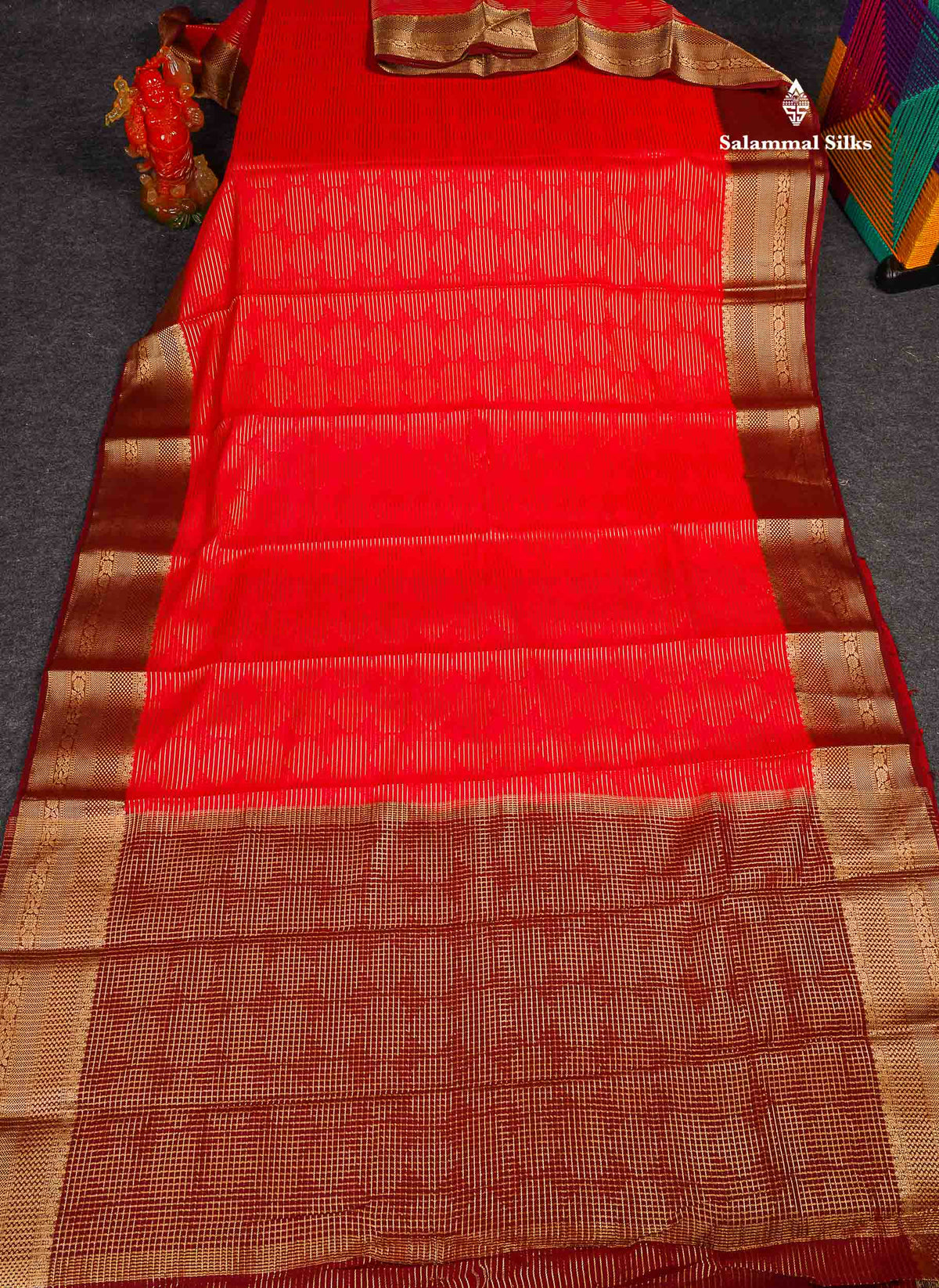 Semi Crepe Silk Saree - Pinkish Peach Colour Body Horizontal Line With Contrast Maroon Border