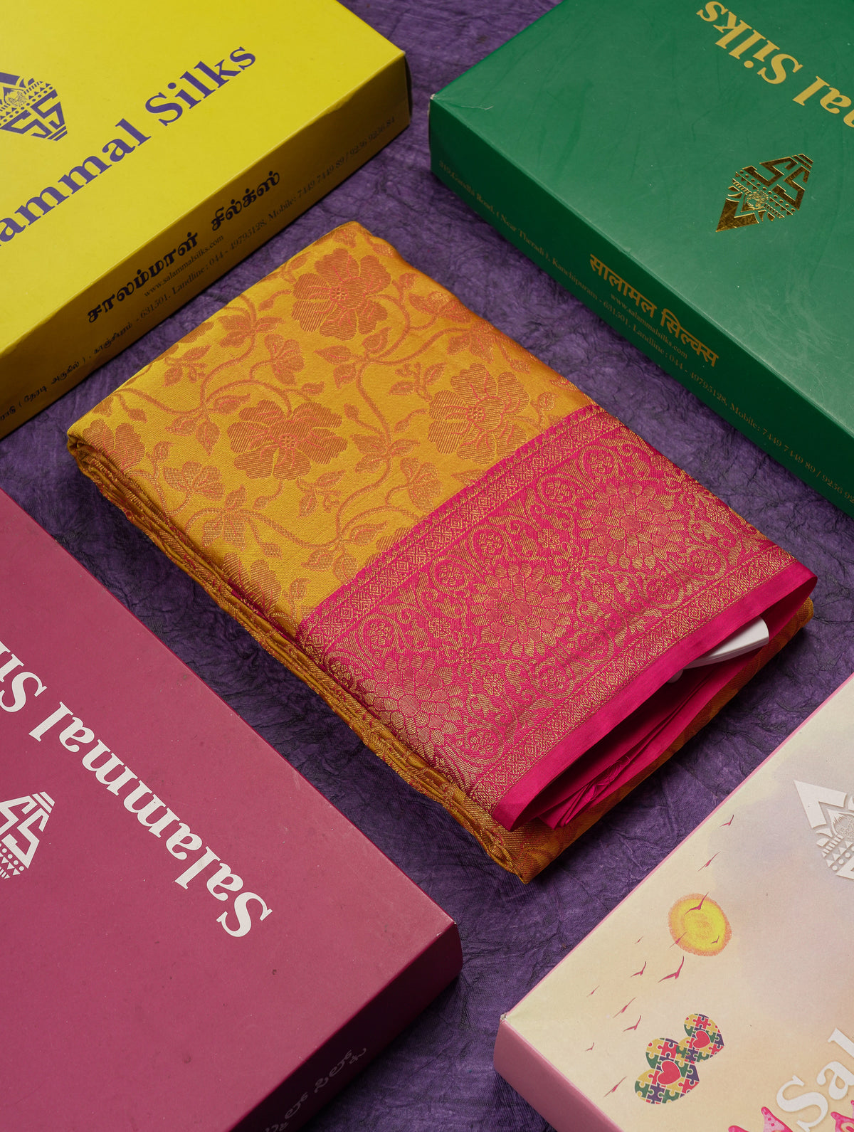 Beautiful Mustard Yellow Bridal Pure Kanjivaram Silk Saree With Contrast Pink Traditional Border