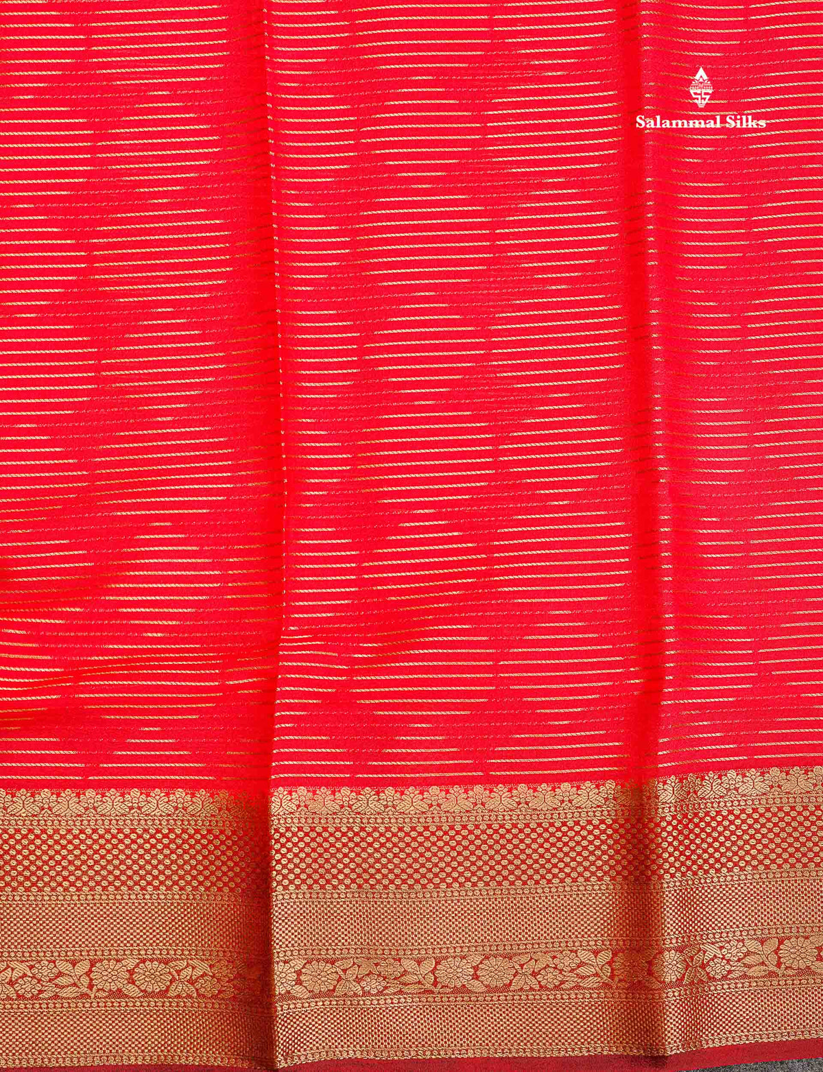 Semi Crepe Silk Saree - Pinkish Peach Colour Body Horizontal Line With Contrast Maroon Border