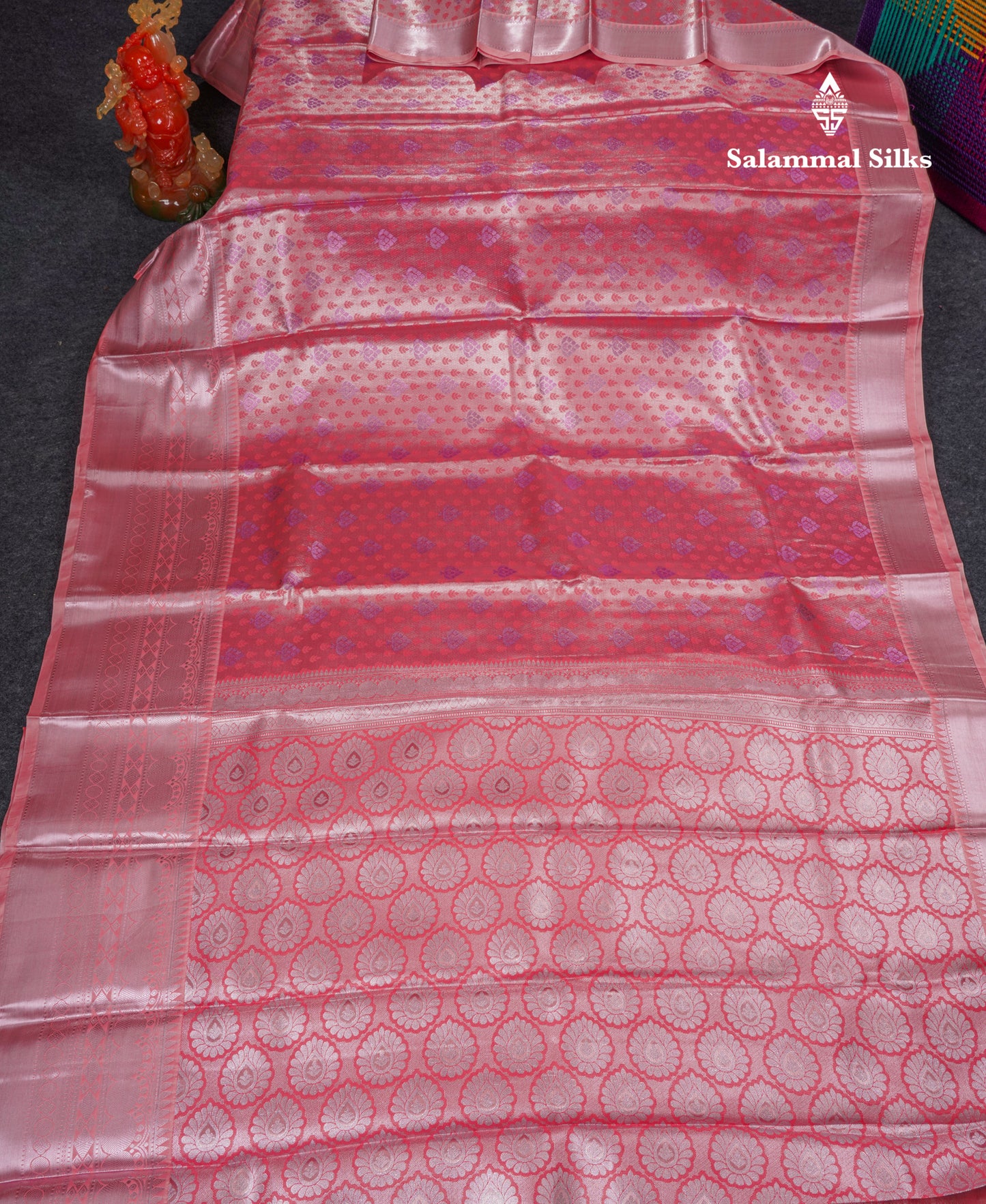 Beautiful Dark Peach Semi Soft Silk Saree With Traditional Evening Morning Border