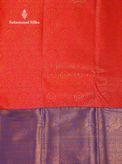 Beautiful Dual Tone Peach Orange Bridal Semi Silk Saree With Contrast Navy Blue Traditional Evening Morning Border