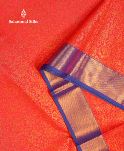 Beautiful Dual Tone Peach Orange Bridal Semi Silk Saree With Contrast Navy Blue Traditional Evening Morning Border
