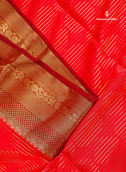 Semi Crepe Silk Saree - Pinkish Peach Colour Body Horizontal Line With Contrast Maroon Border