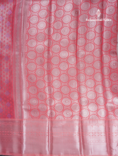 Beautiful Dark Peach Semi Soft Silk Saree With Traditional Evening Morning Border