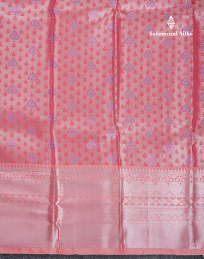 Beautiful Dark Peach Semi Soft Silk Saree With Traditional Evening Morning Border