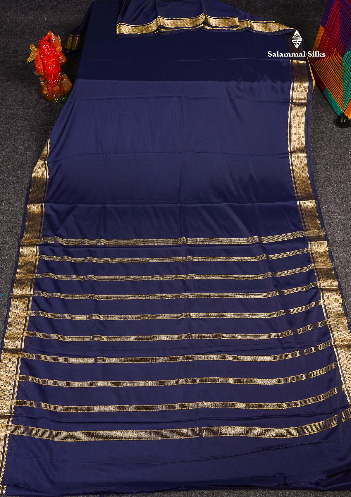 Semi Crepe Silk Saree - Navy Blue Colour Plain Body With Fancy Border 