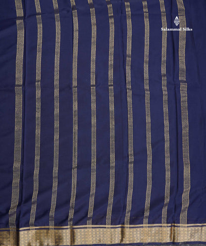 Semi Crepe Silk Saree - Navy Blue Colour Plain Body With Fancy Border