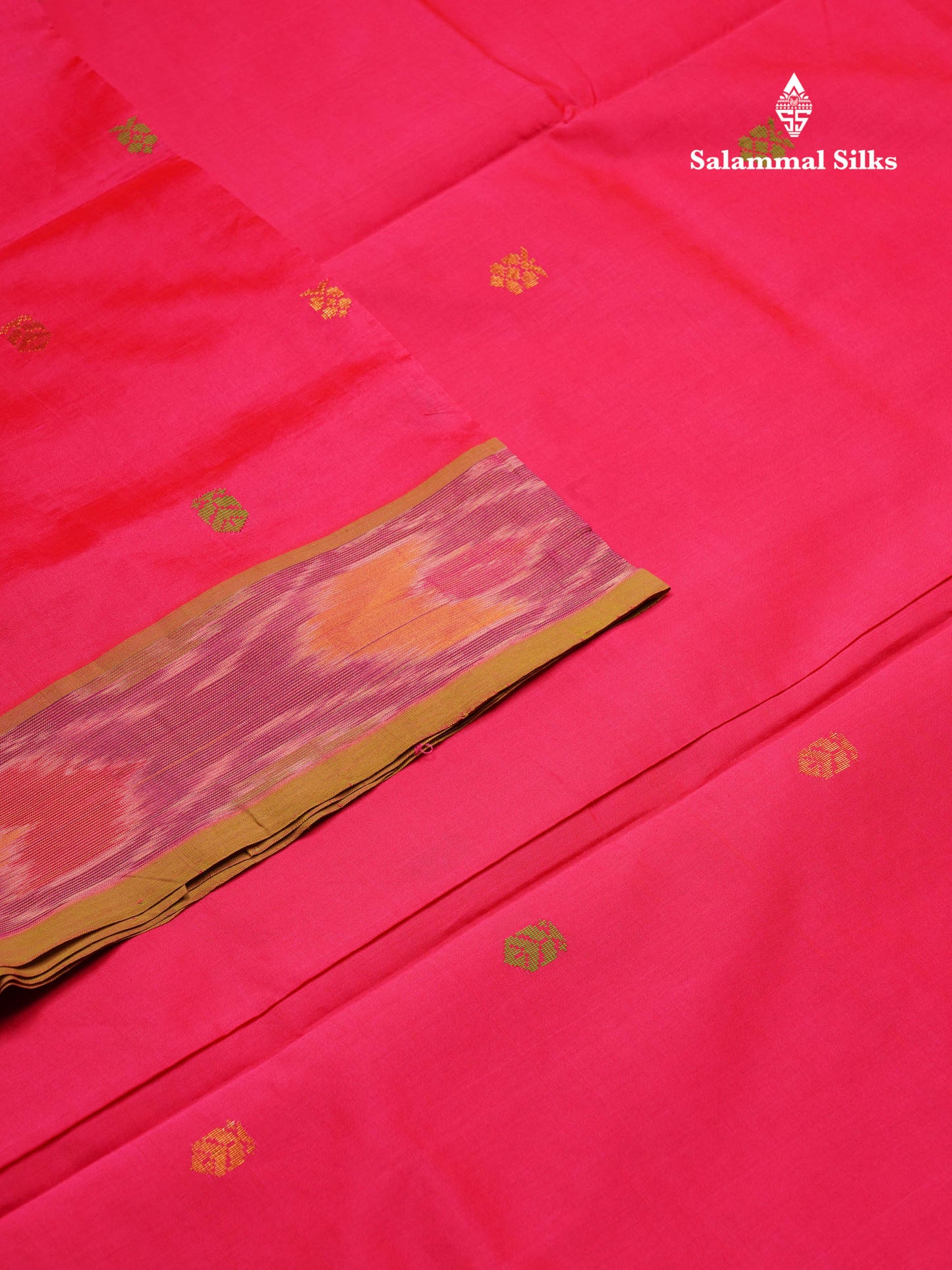 Beautiful Pink Thread Work Buttas Semi Silk Cotton Saree With Contrast Green Blouse