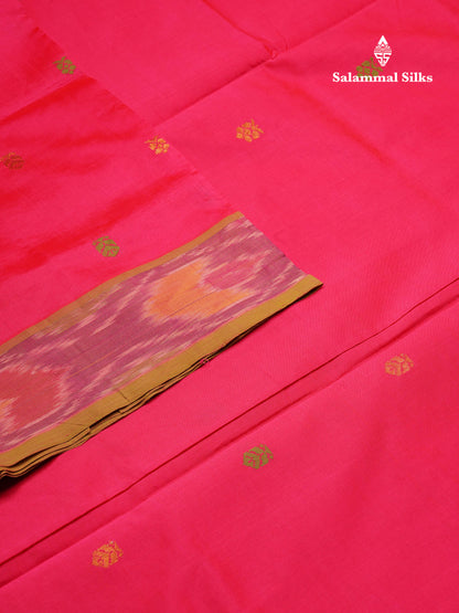 Beautiful Pink Thread Work Buttas Semi Silk Cotton Saree With Contrast Green Blouse