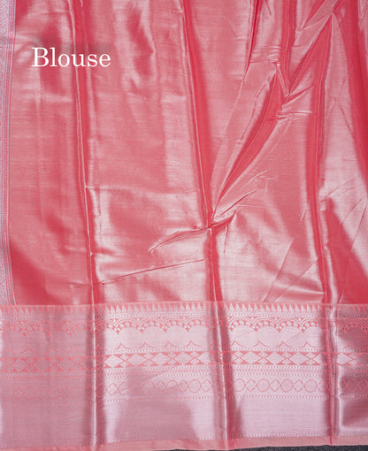 Beautiful Dark Peach Semi Soft Silk Saree With Traditional Evening Morning Border