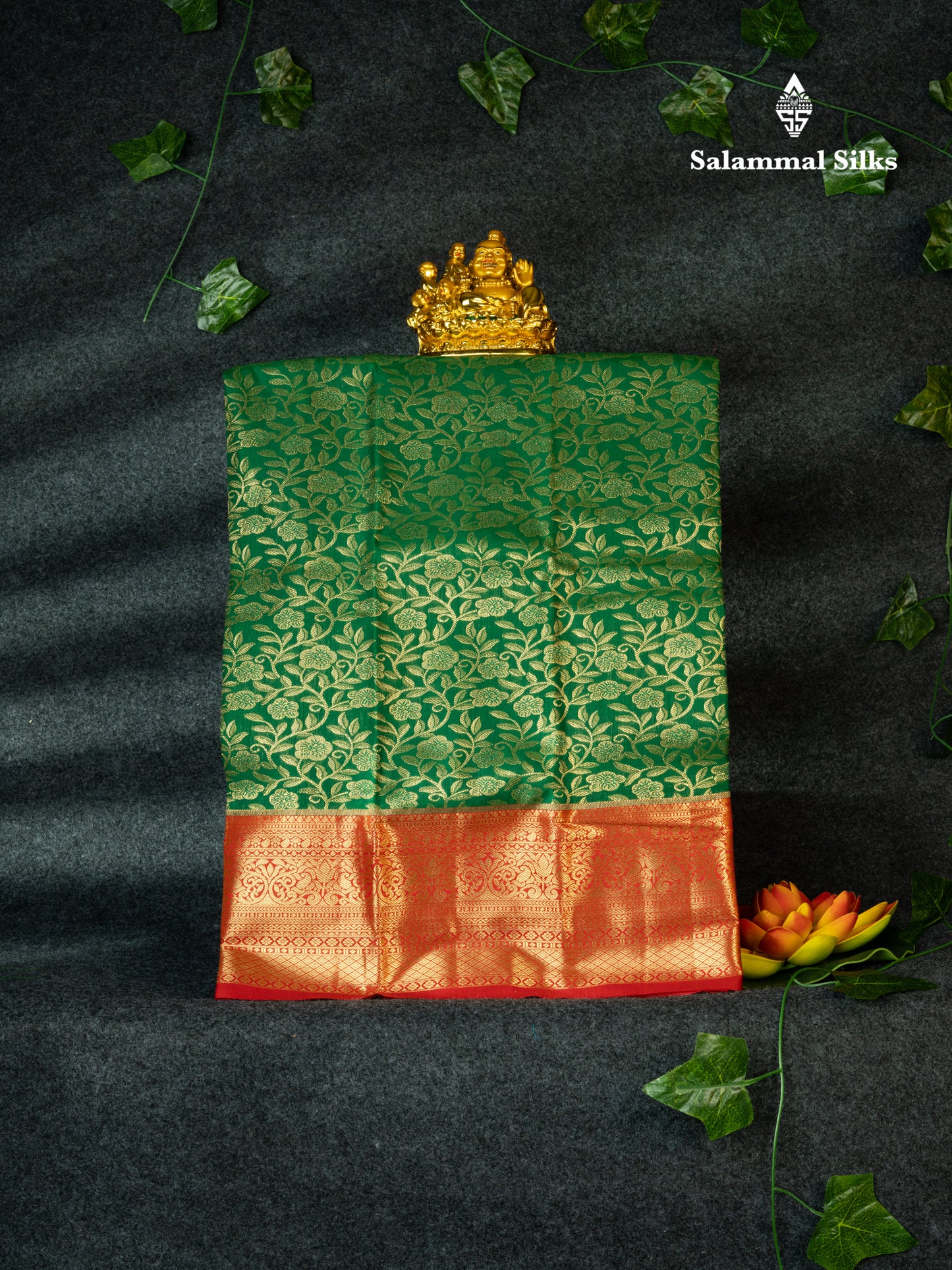 Semi Pattu Pavadai ( Bottle Green ) With Red Blouse 18"