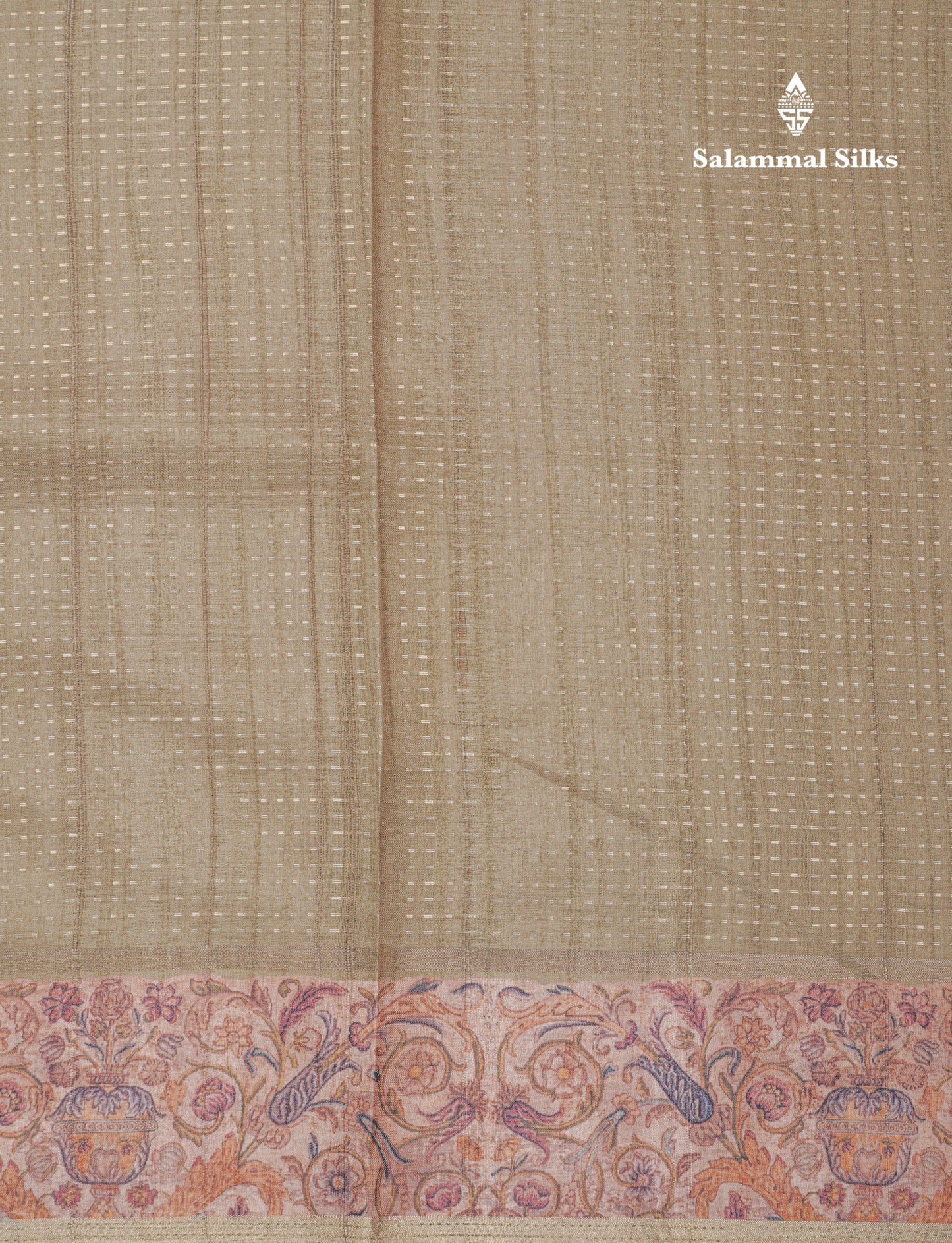 Olive Green Semi Tussar Fancy Saree With Contrast Sandal Floral Print Border