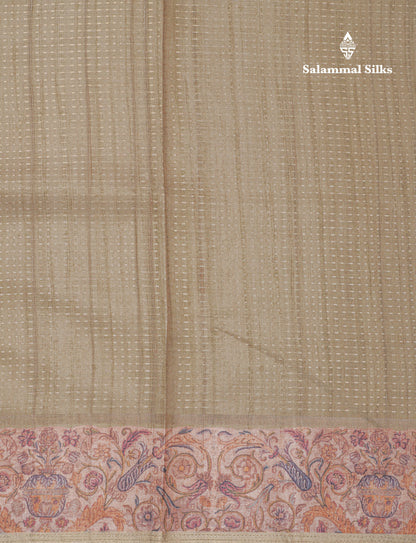 Olive Green Semi Tussar Fancy Saree With Contrast Sandal Floral Print Border