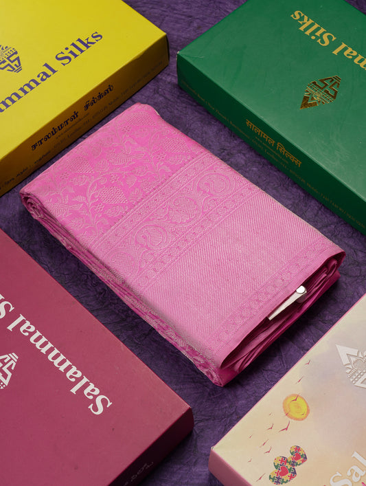 Beautiful Pink Bridal Pure Kanjivaram Silk Saree With Traditional Border