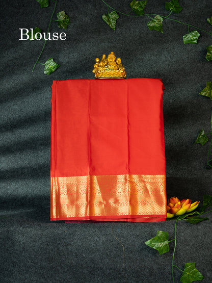 Semi Pattu Pavadai ( Bottle Green ) With Red Blouse 18"