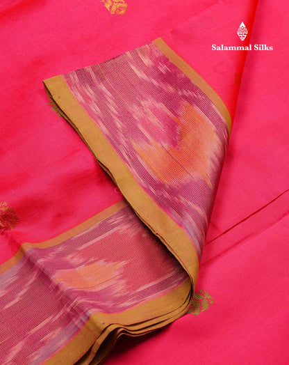 Beautiful Pink Thread Work Buttas Semi Silk Cotton Saree With Contrast Green Blouse