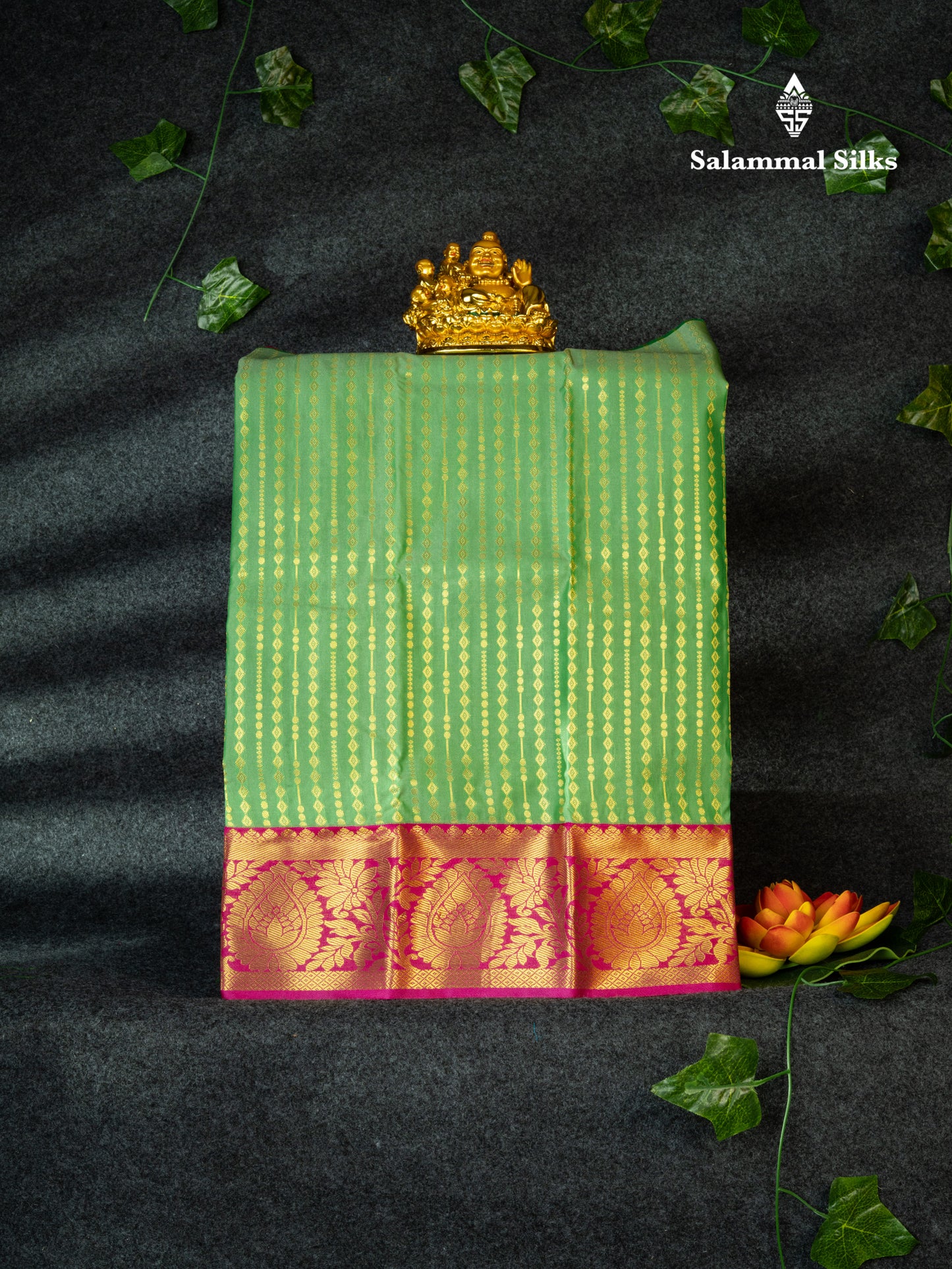Semi Pattu Pavadai ( Light Green ) With Magenta Pink Blouse 18"