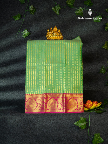 Semi Pattu Pavadai ( Light Green ) With Magenta Pink Blouse 18"