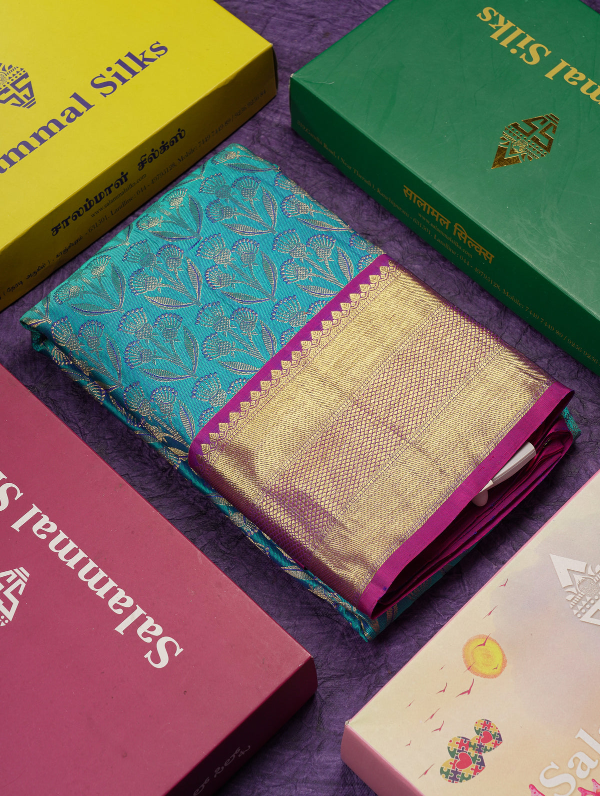 Beautiful Peacock Blue Bridal Pure Kanjivaram Silk Saree With Contrast Vadamalli Traditional Border