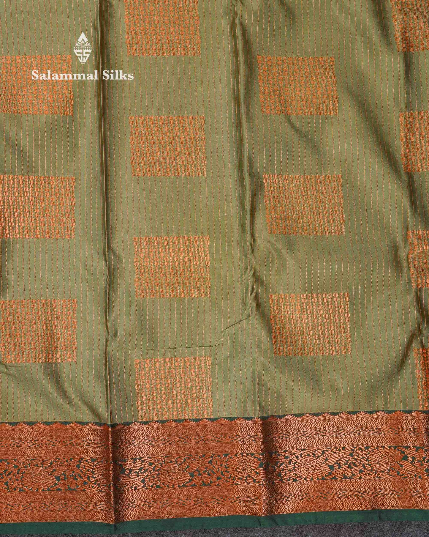 Beautiful Light Olive Green Zari Lines Semi Silk Saree With Contrast Bottle Green Traditional Border