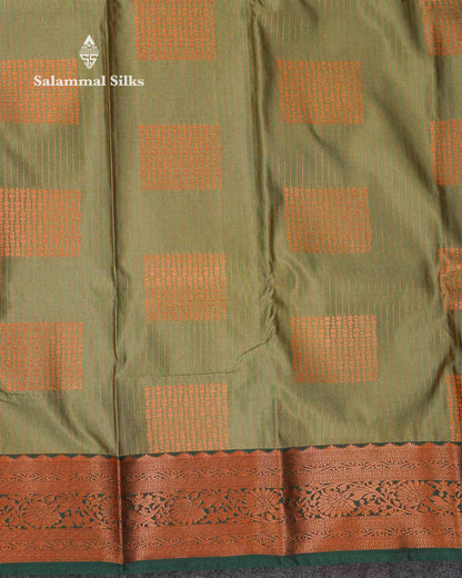 Beautiful Light Olive Green Zari Lines Semi Silk Saree With Contrast Bottle Green Traditional Border