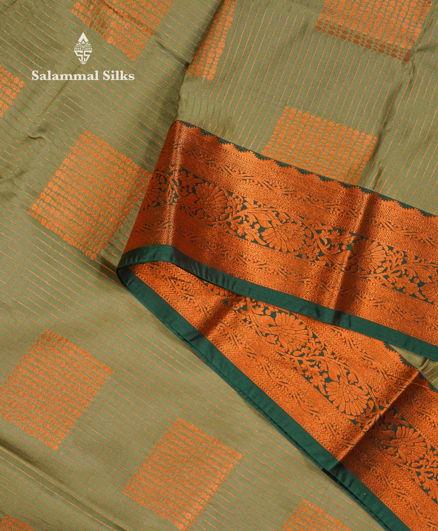 Beautiful Light Olive Green Zari Lines Semi Silk Saree With Contrast Bottle Green Traditional Border