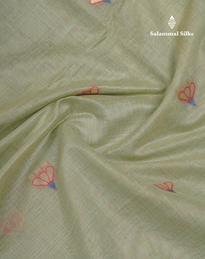Beautiful Elaichi Green Menakari Work Muga Cotton Saree With Fancy Border