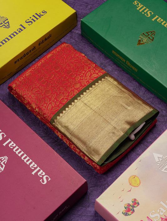 Beautiful Redish Maroon Bridal Pure Kanjivaram Silk Saree With Contrast Dual Tone Bottle Green Traditional Border