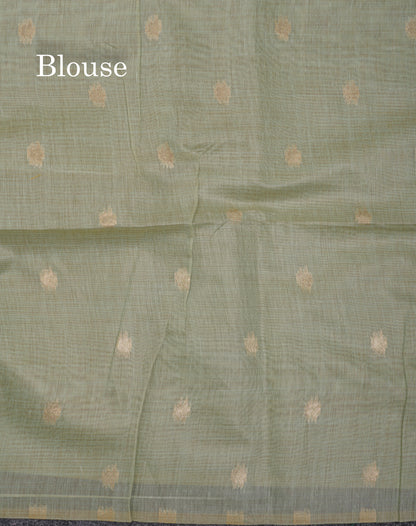 Beautiful Elaichi Green Menakari Work Muga Cotton Saree With Fancy Border