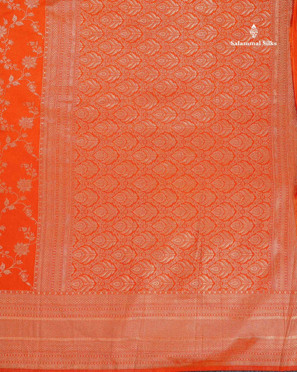 Semi Georgette Saree - Orange Colour Body With Fancy Border