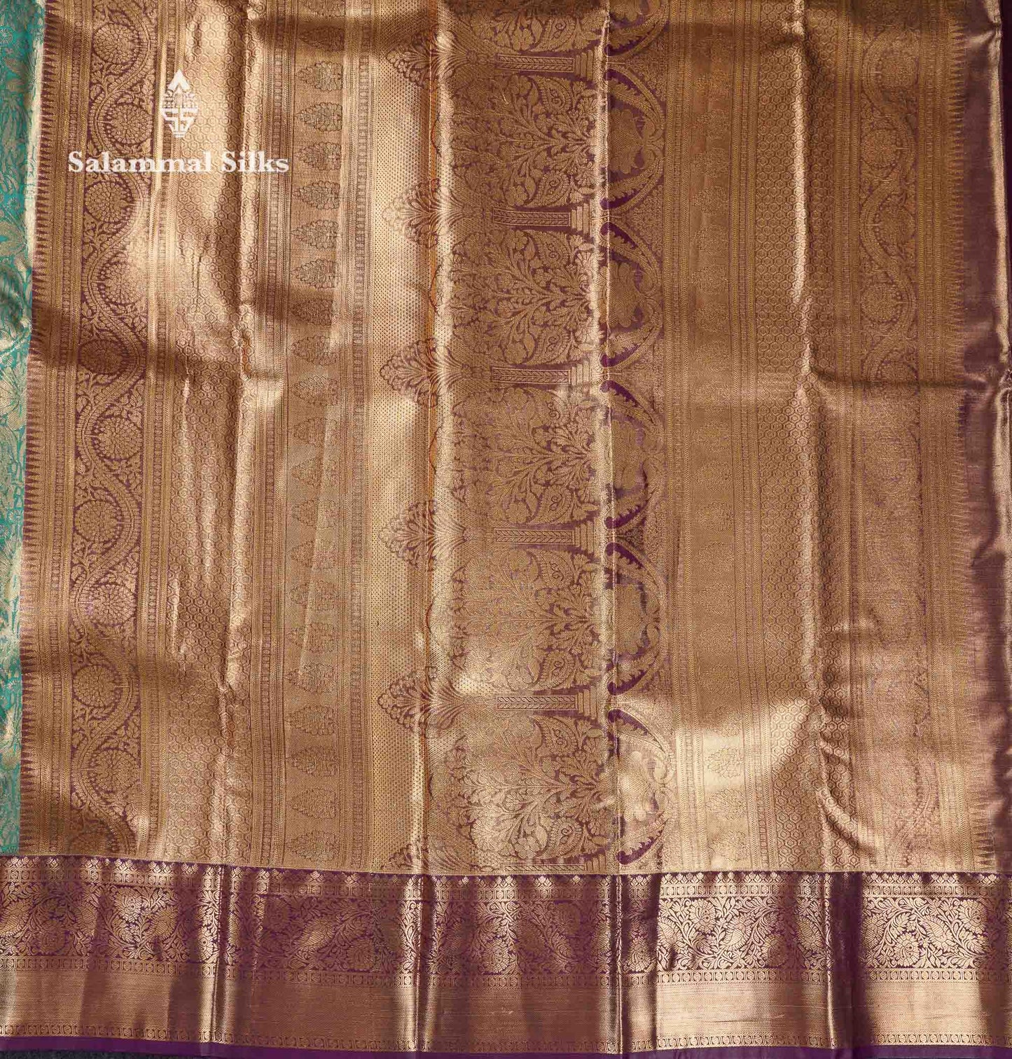 Beautiful Sea Green Tissue Bridal Semi Silk Saree With Contrast Dark Violet Traditional Border