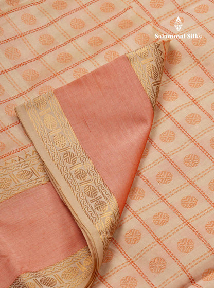 Beautiful Sapphire Green Checks With Butta Semi Silk Cotton Saree With Contrast Violet Blouse